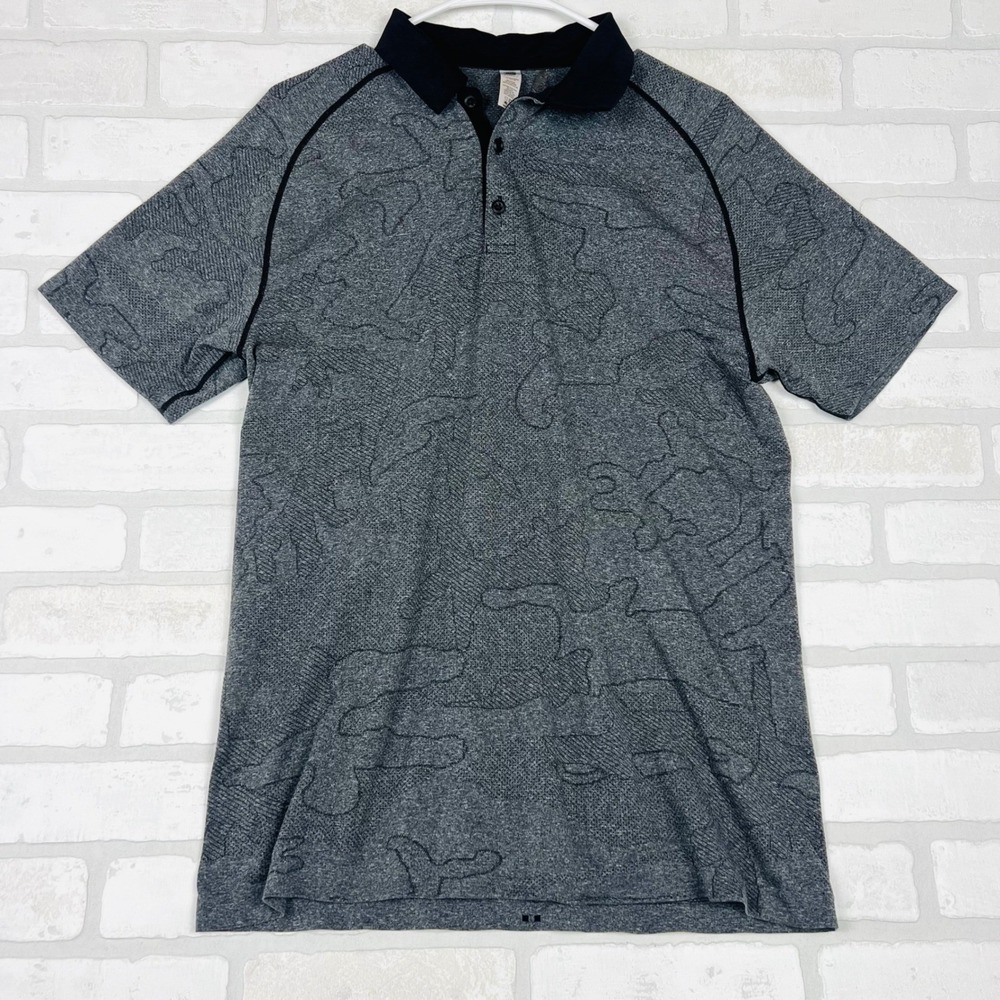 UNRL Golf Mens Medium Grey Camo Jacquard Performance Short Sleeve Polo Shirt